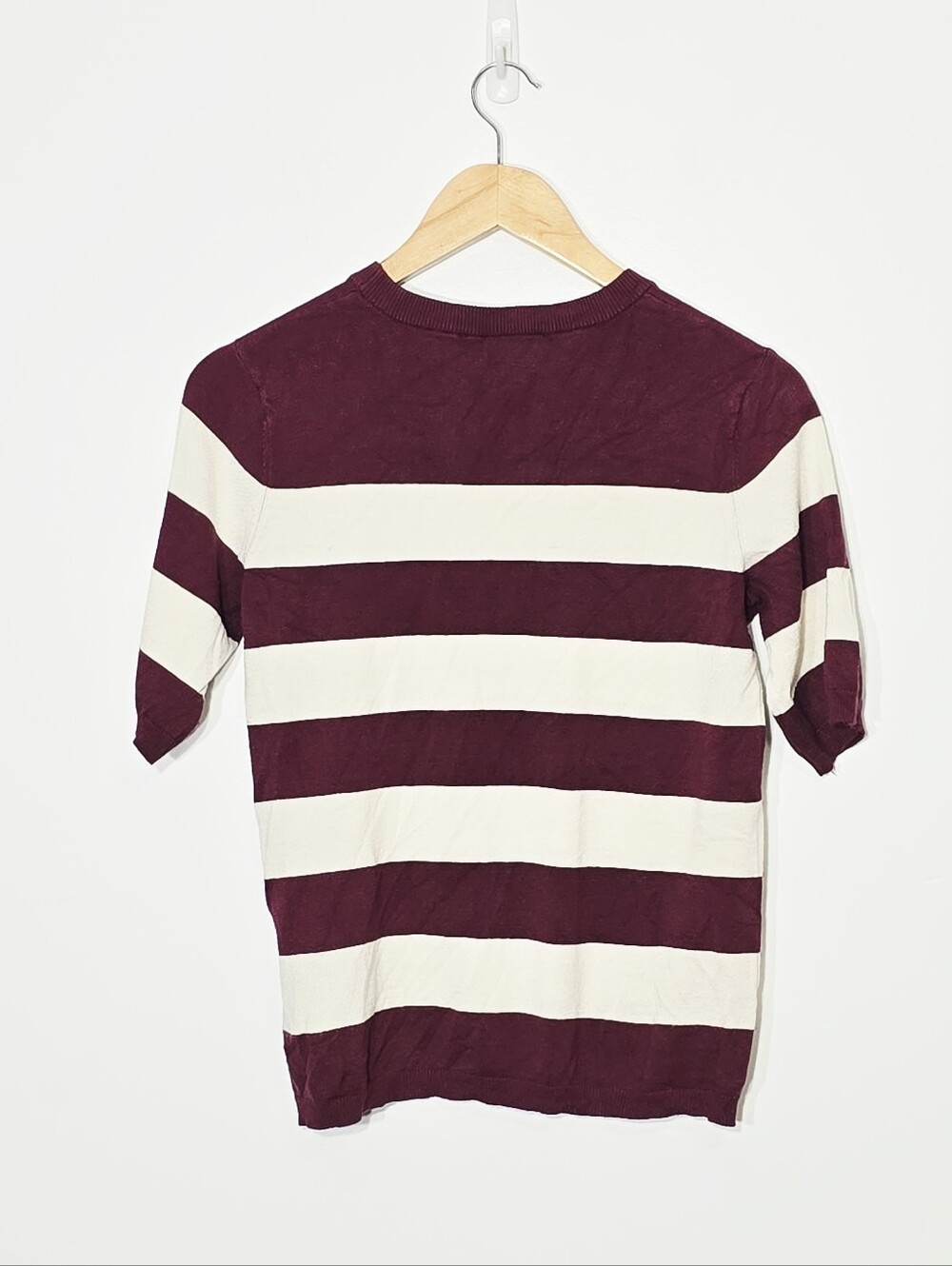 KAFFE Ivory Burgundy Nautical Strips Knitted Short Sleeve Sweater Size Small - Picture 9 of 12